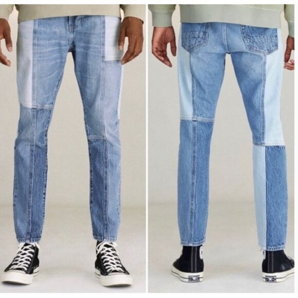 Pacsun Mens Slim Taper Patchwork Jeans Size 31x32 Blue Denim - Picture 2 of 11